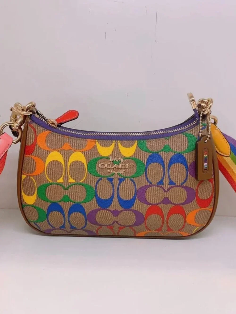 NWT Coach Teri Shoulder Bag In Rainbow Signature Canvas CA176